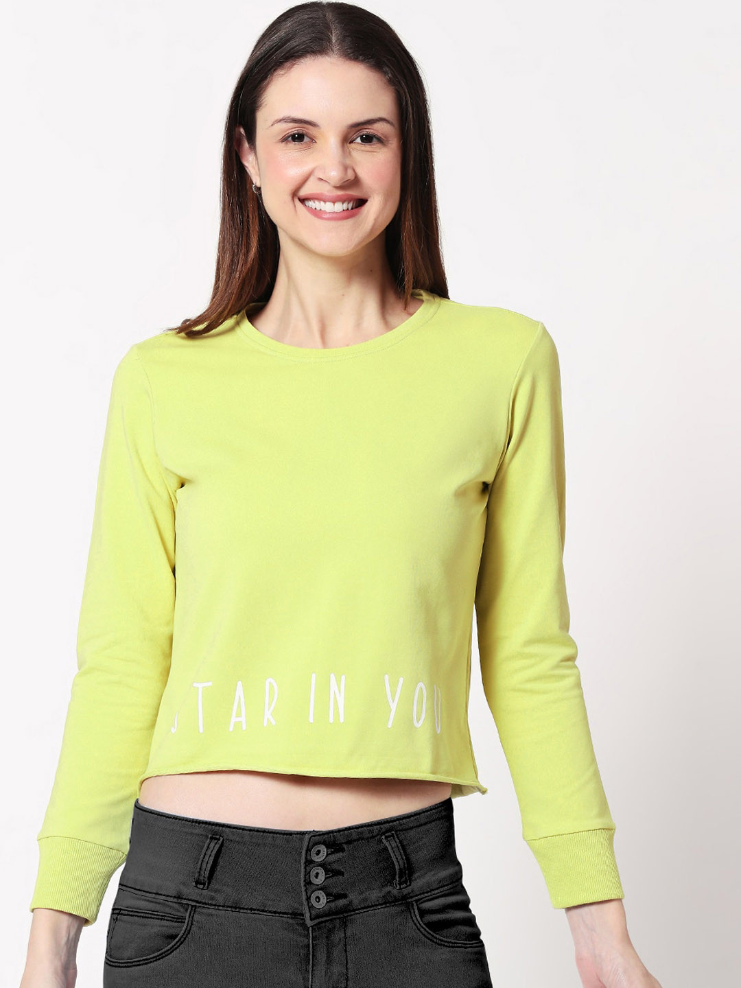 Zeyo Women Fluorescent Green Solid Crop Top