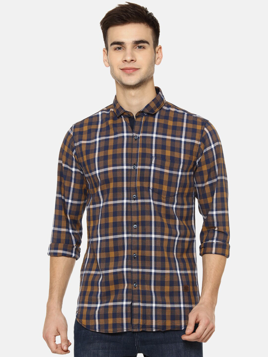 Campus Sutra Men Brown Regular Fit Checked Casual Shirt
