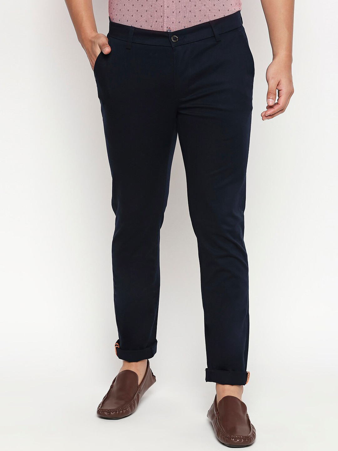 Basics Men Navy Blue Tapered Fit Solid Chinos