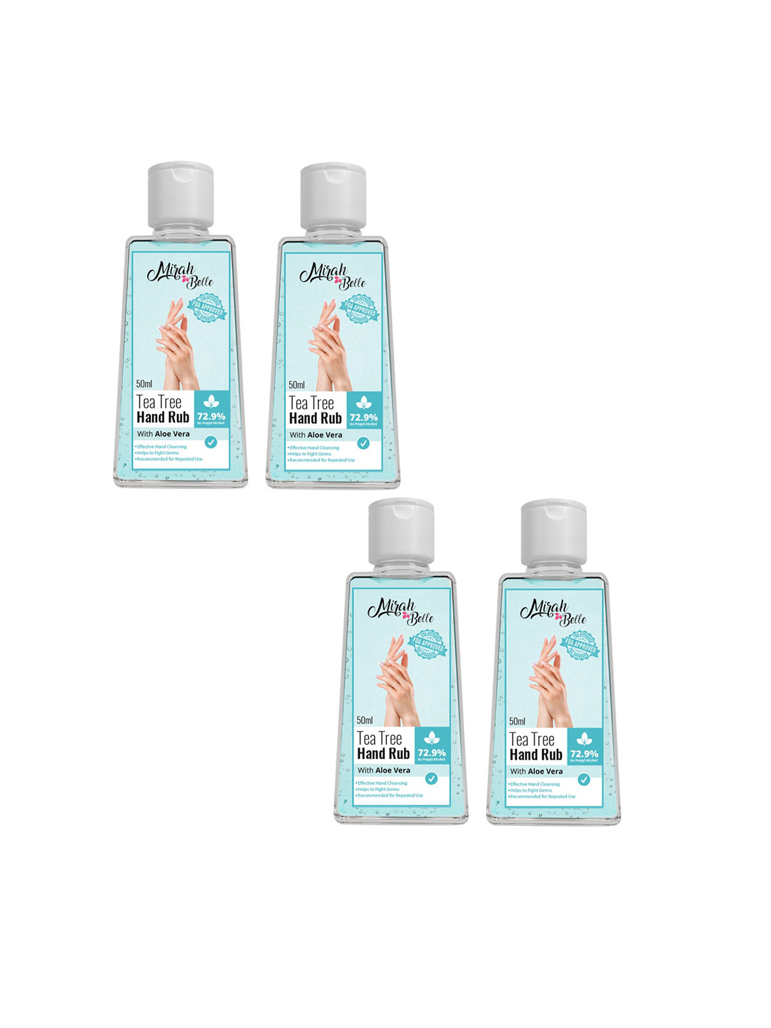 Mirah Belle Unisex Pack Of 4 Tea Tree Aloe Vera Hand Rub Sanitizer 200ml
