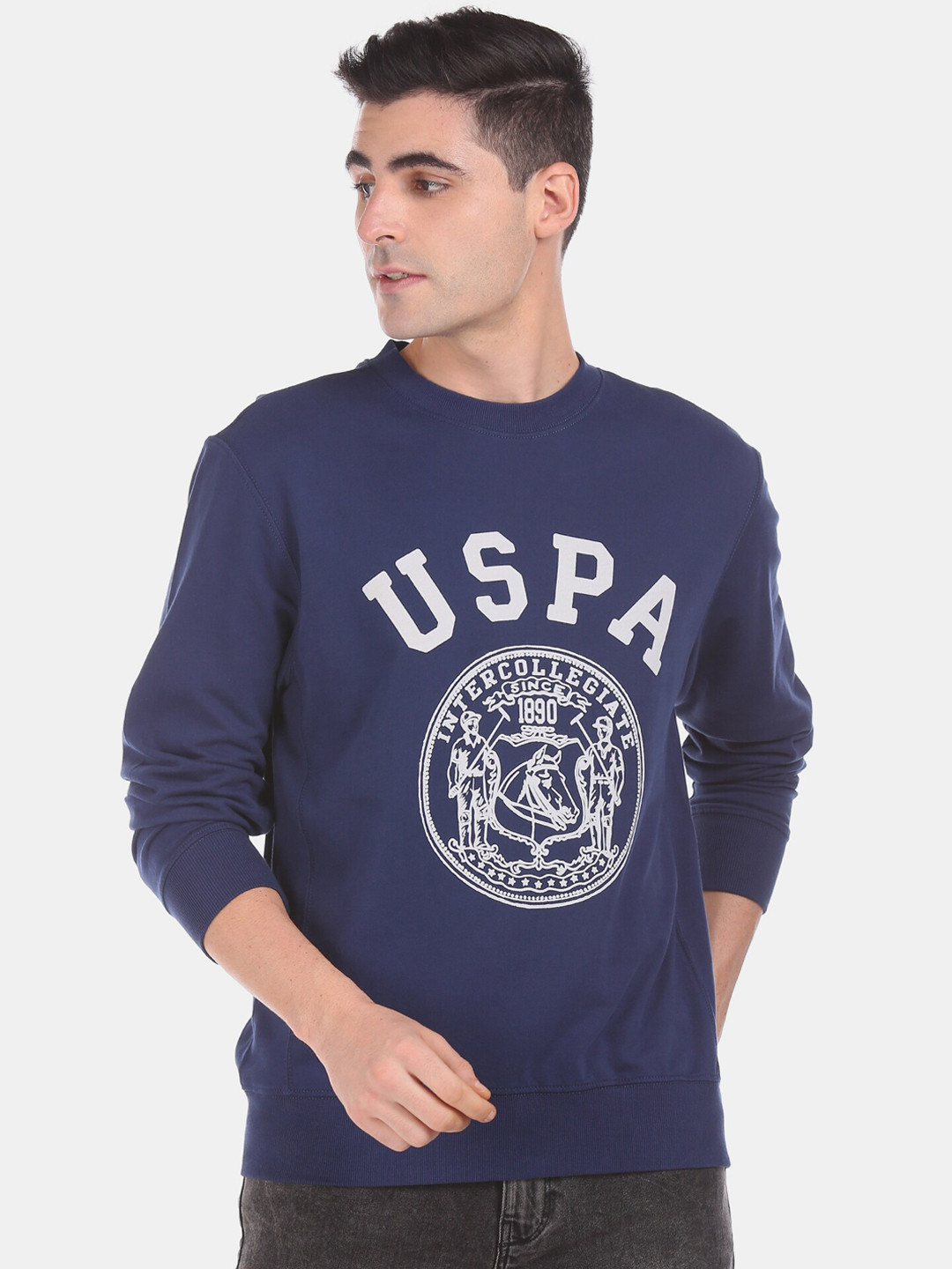 U.S. Polo Assn. Men Navy Blue Brand Logo Printed Sweatshirt