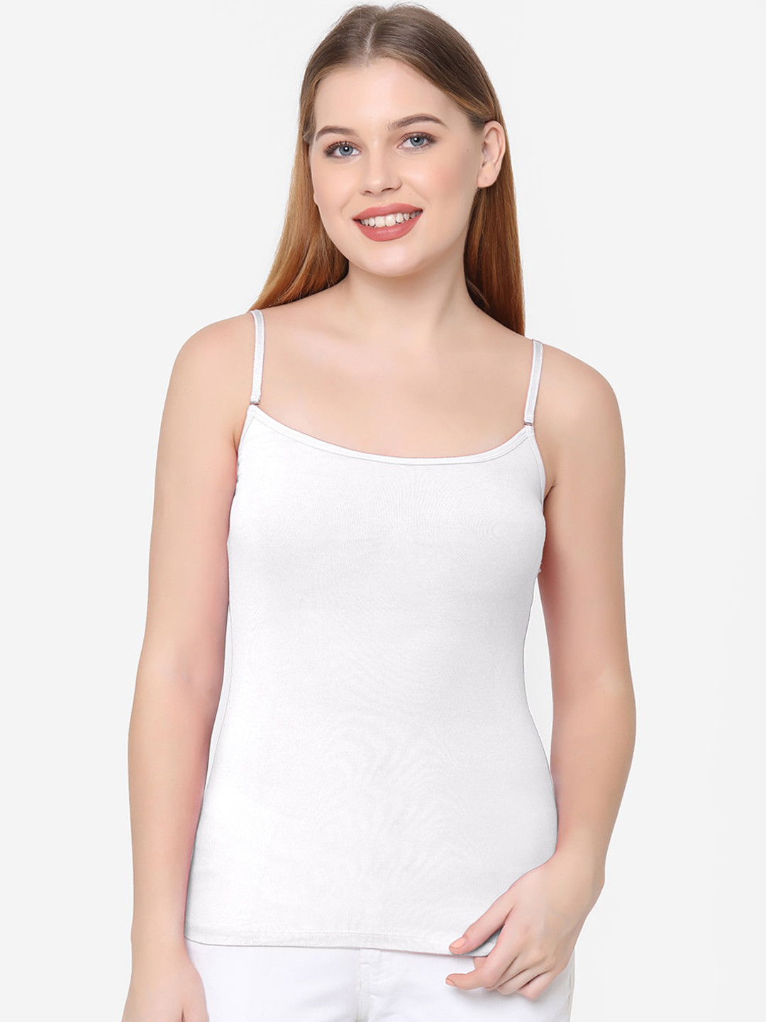 Soie Women White Solid Non Padded Camisole SC-7WHITE
