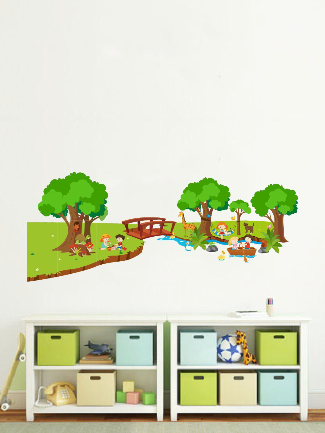 rawpockets Green & Brown River and Park for Children - Kid's Room Wall Sticker