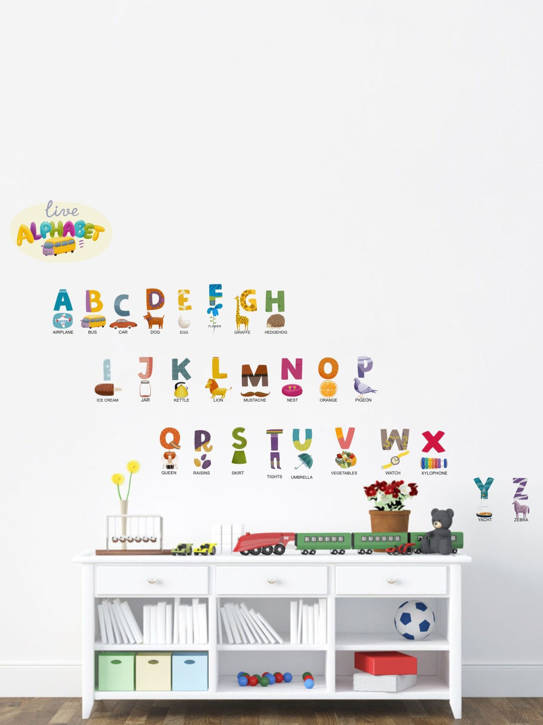 rawpockets Yellow & Red Live Alphabets For Kids Wall Stickers