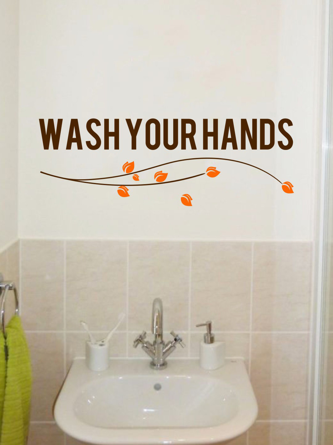 rawpockets Brown & Orange Wash Your Hands Wall Sticker