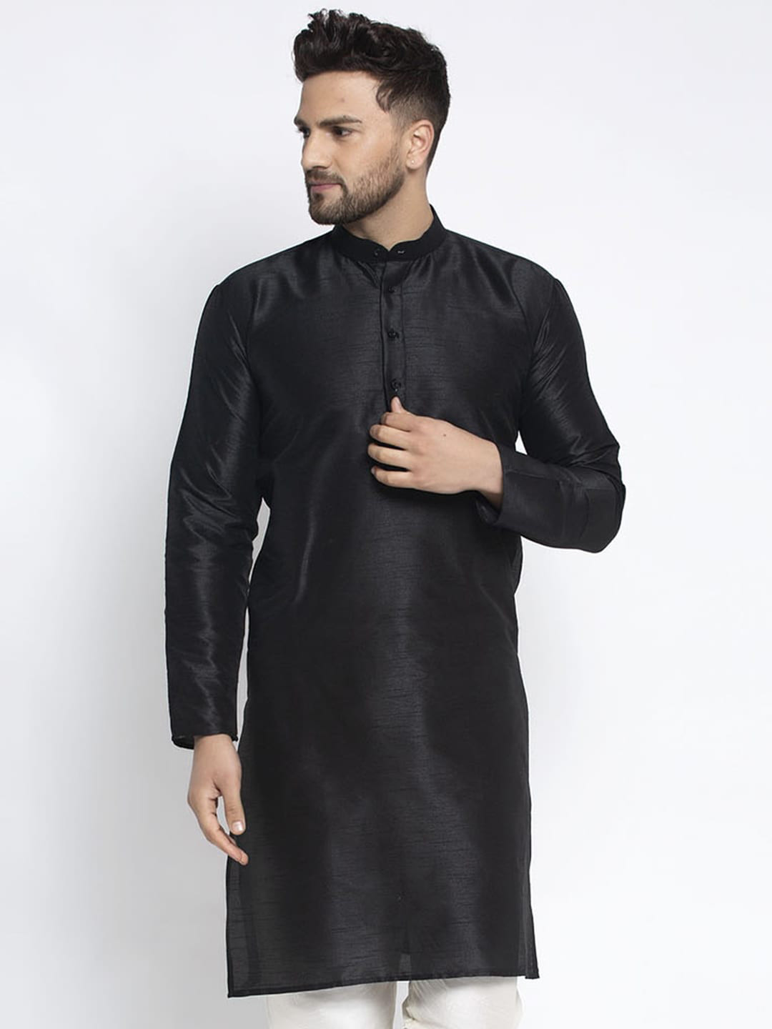 Jompers Men Black Solid Thread Work Kurta