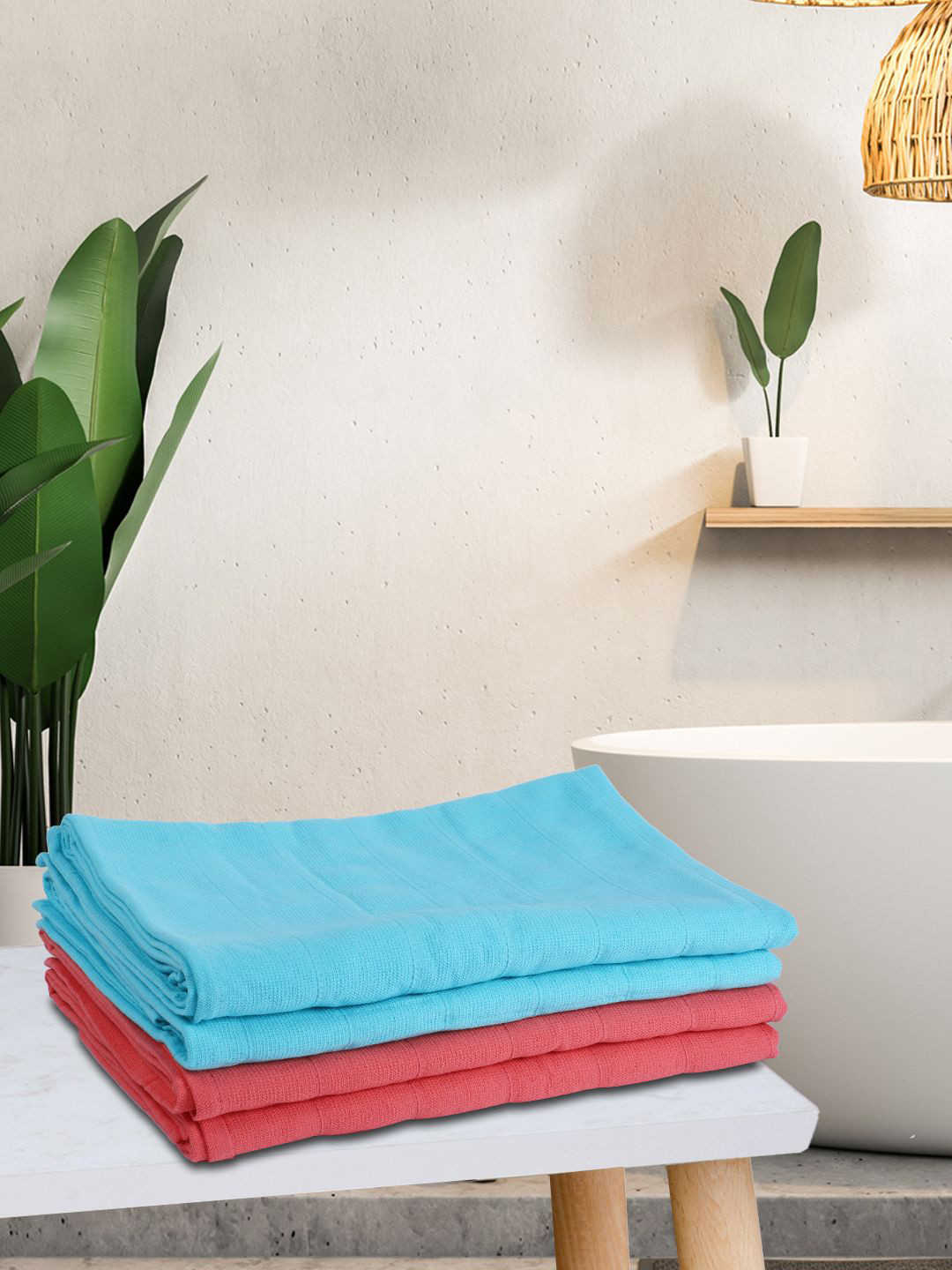 KOPA LORENA Unisex Set Of 4 Solid 300 GSM Cotton Quick-Dry One Side Terry Towels
