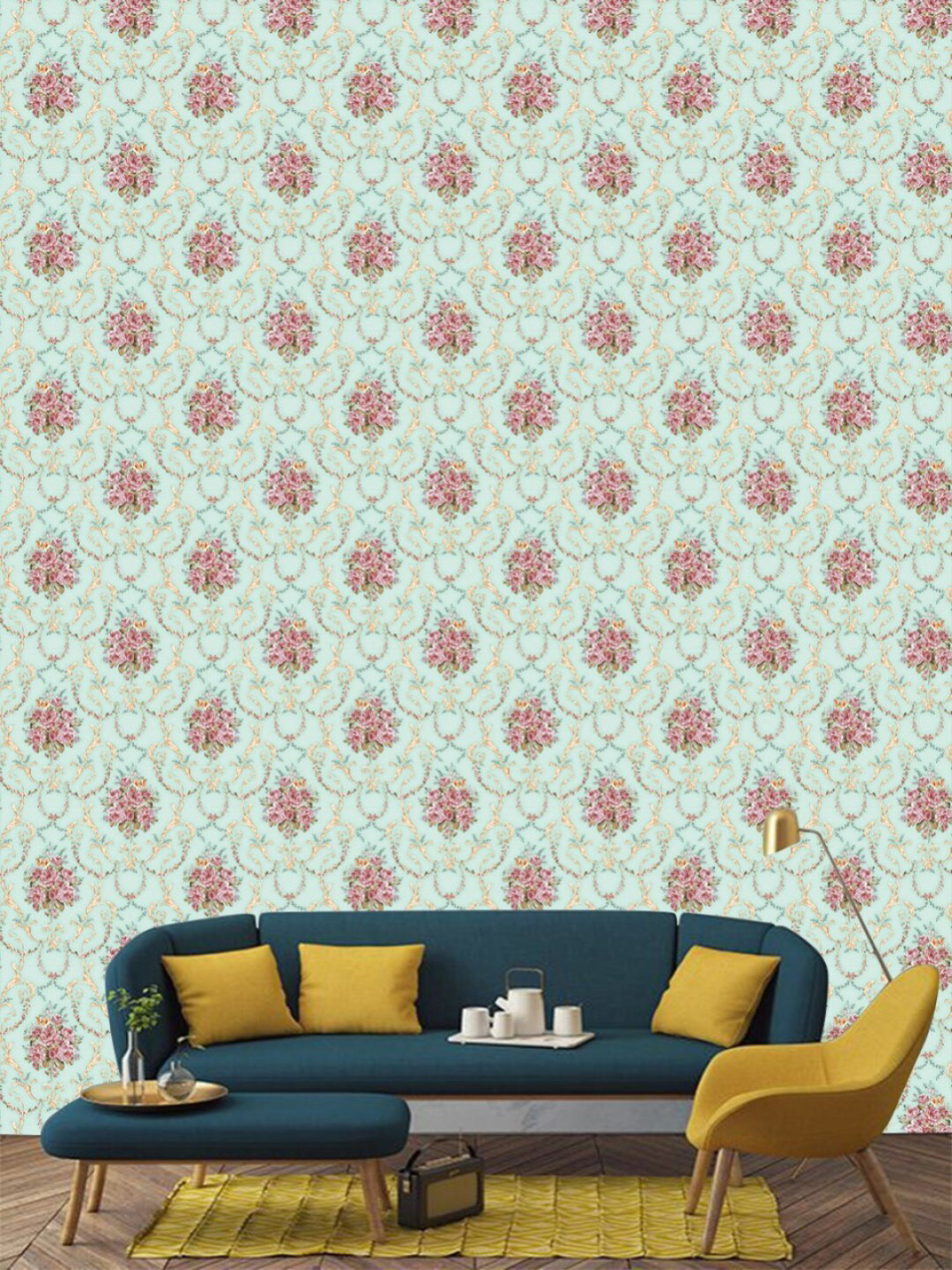 Jaamso Royals Green Vintage Damask Self Adhesive Wallpaper