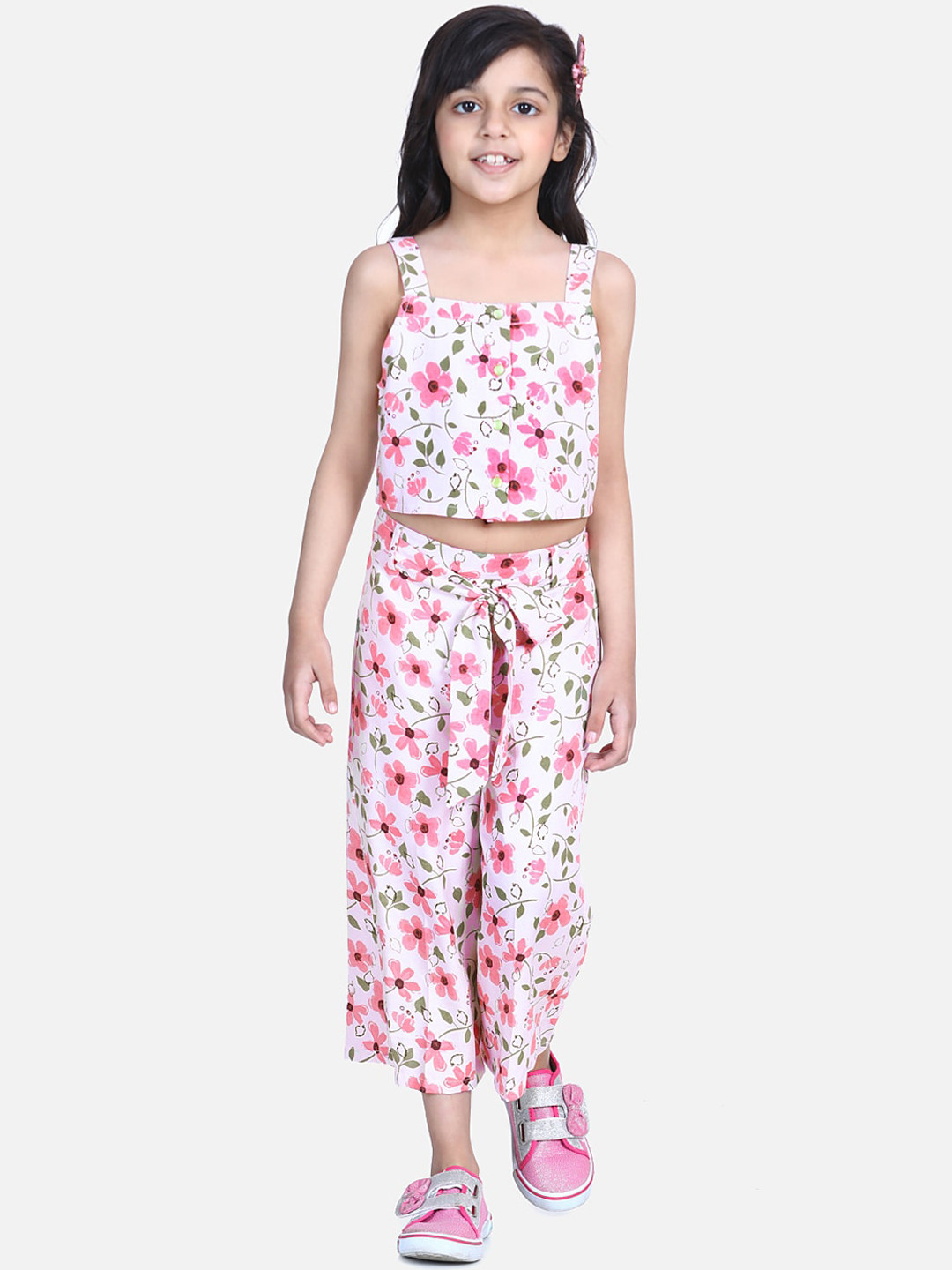 naughty ninos Girls Off-White & Pink Printed Top with Palazzos