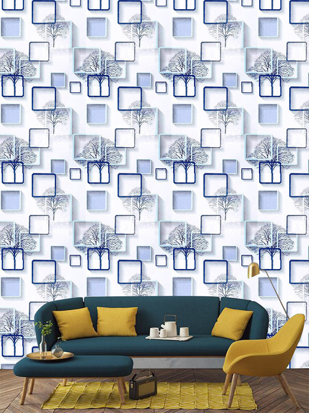 Jaamso Royals Blue Square Pattern Self Adhesive Wallpaper