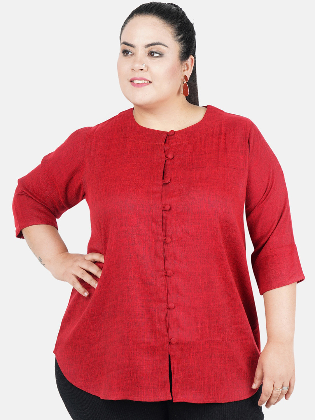 Indietoga Women Plus Size Solid Cotton Longline Top