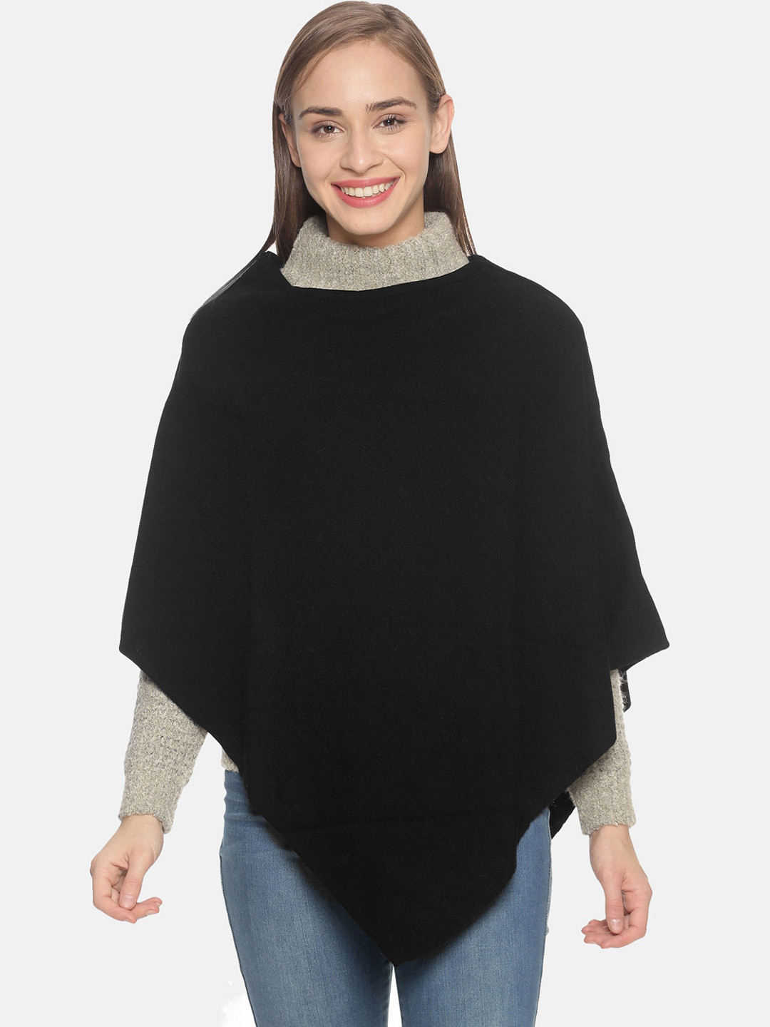 513 Women Black & Grey Knitted Waterfall Shrug