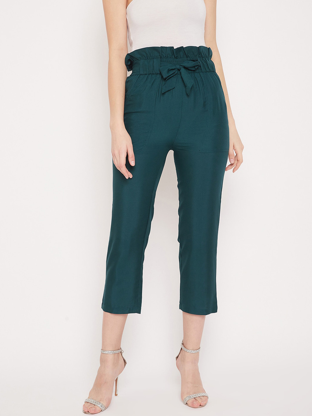 PANIT Women Green Regular Fit Solid Regular Trousers