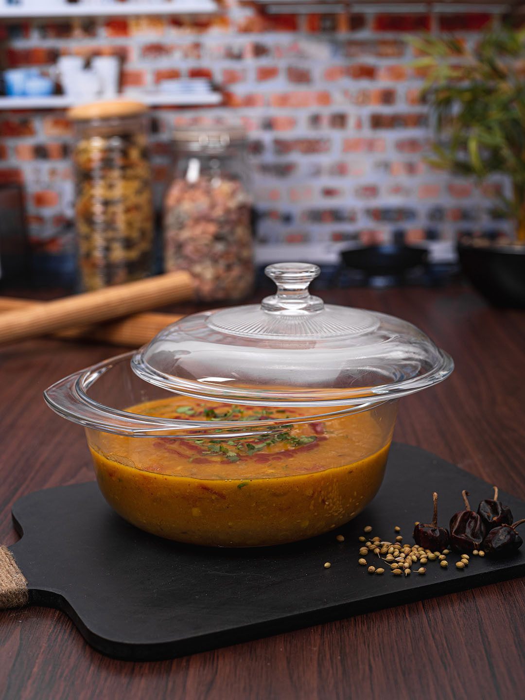 GOODHOMES Transparent Solid Casserole with Lid
