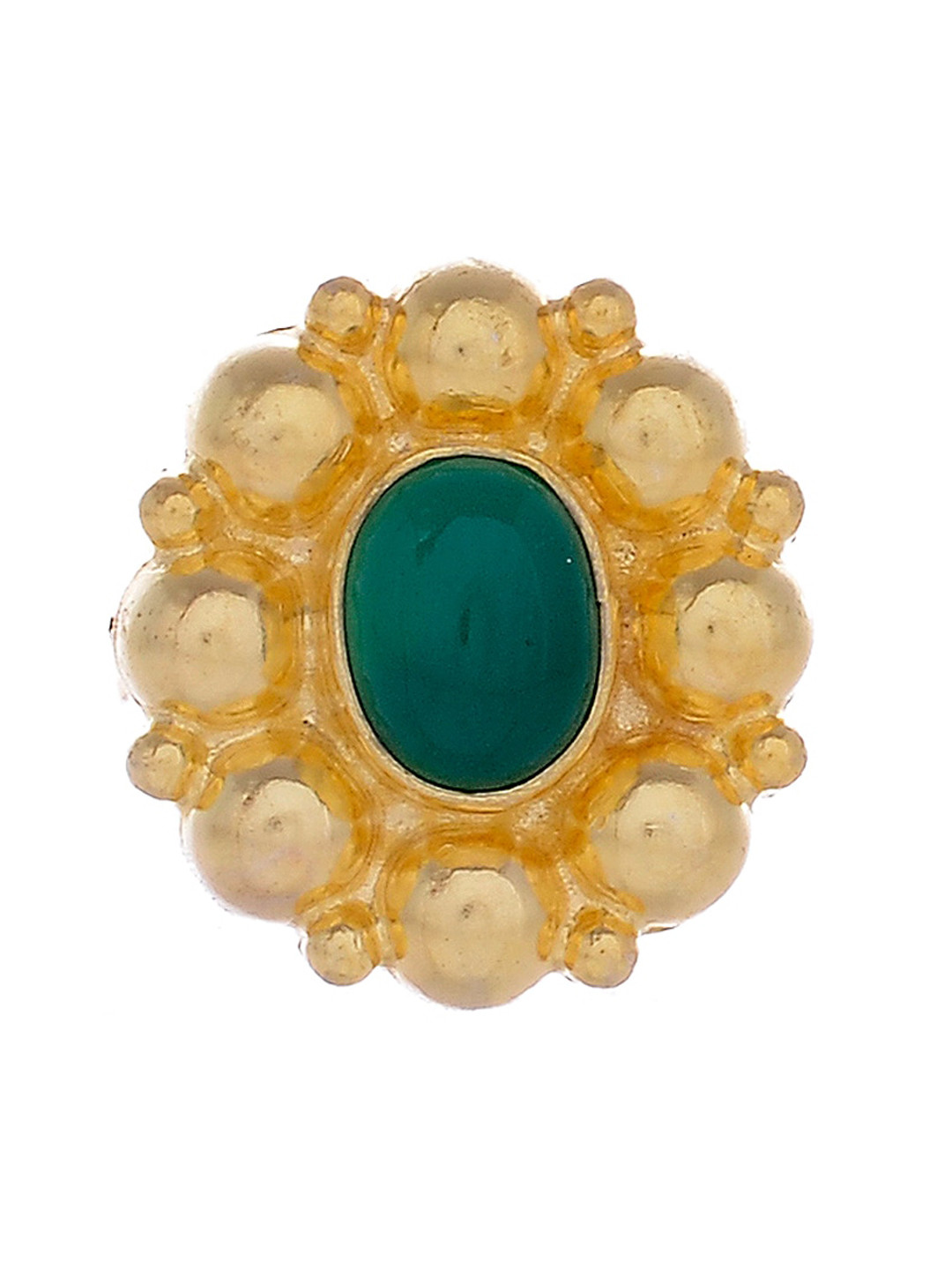Silvermerc Designs Gold-Plated & Green Onyx Studded Handcrafted Finger Ring