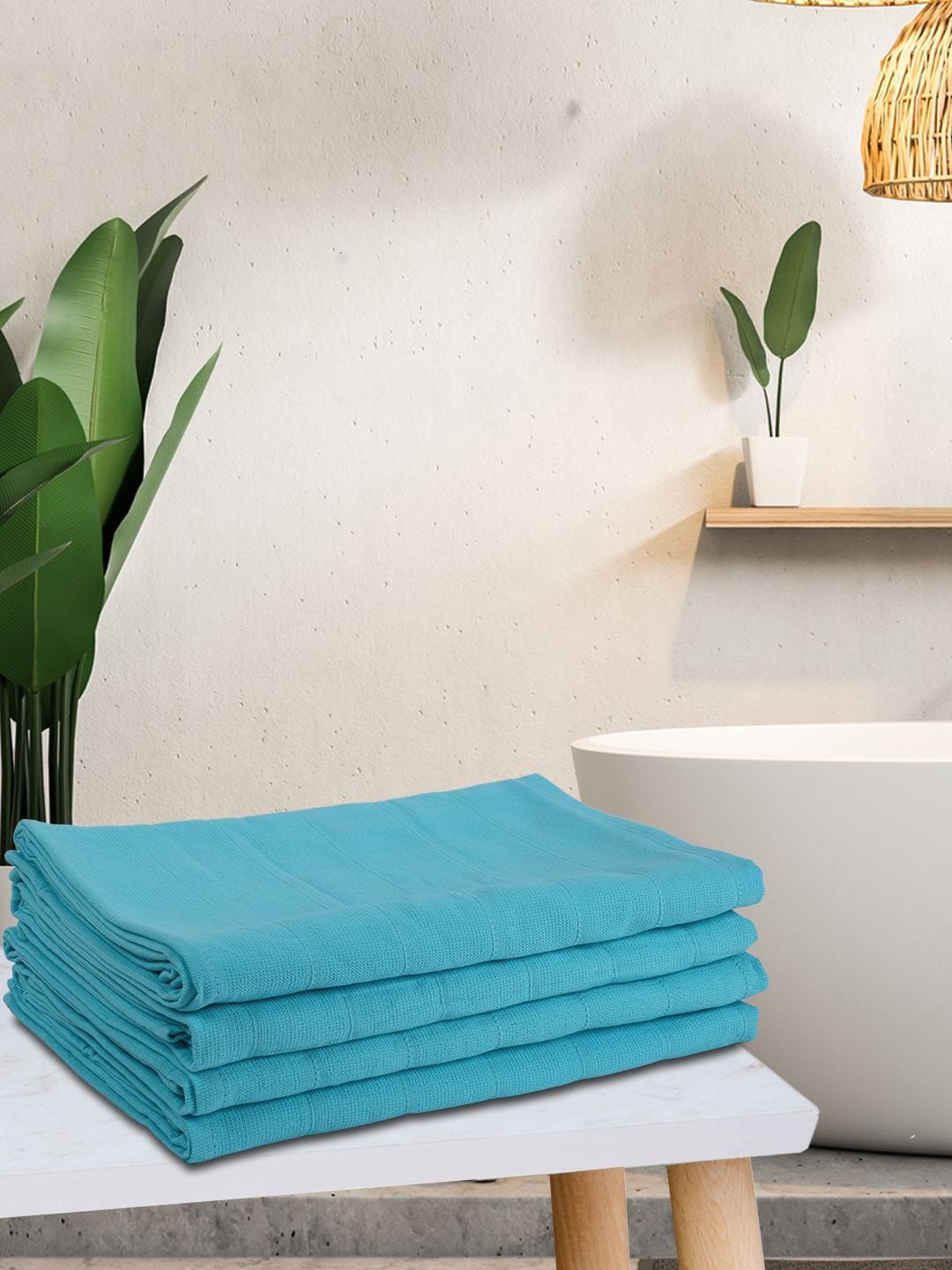 KOPA LORENA Unisex Set Of 4 Solid 300 GSM Cotton Quick-Dry One Side Terry Towels