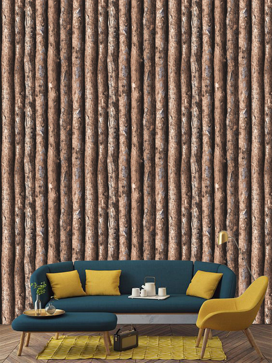 Jaamso Royals Vintage Brown Wooden Bamboo Tree Self Adhesive Wallpaper