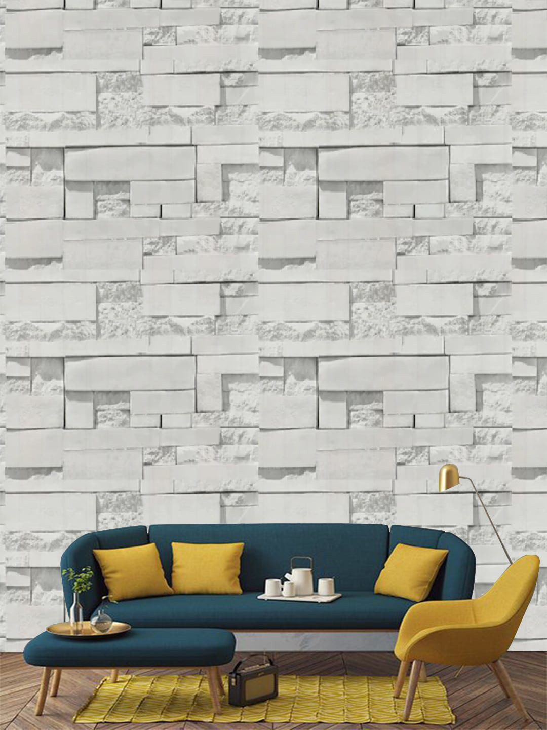 Jaamso Royals Grey Stone Bricks Self Adhesive Wallpaper