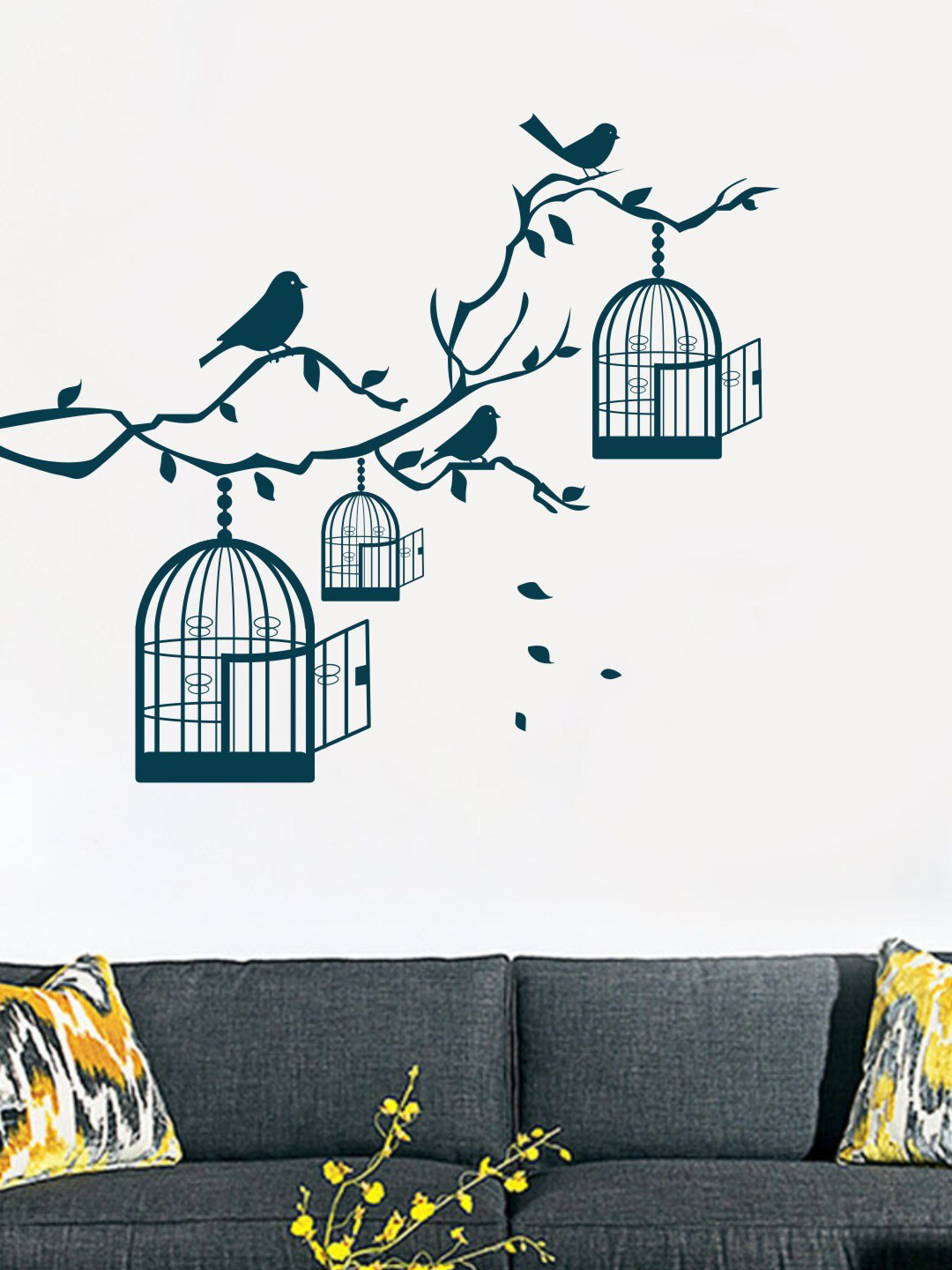 rawpockets Teal Blue Multiple Bird Cage Wall Stickers