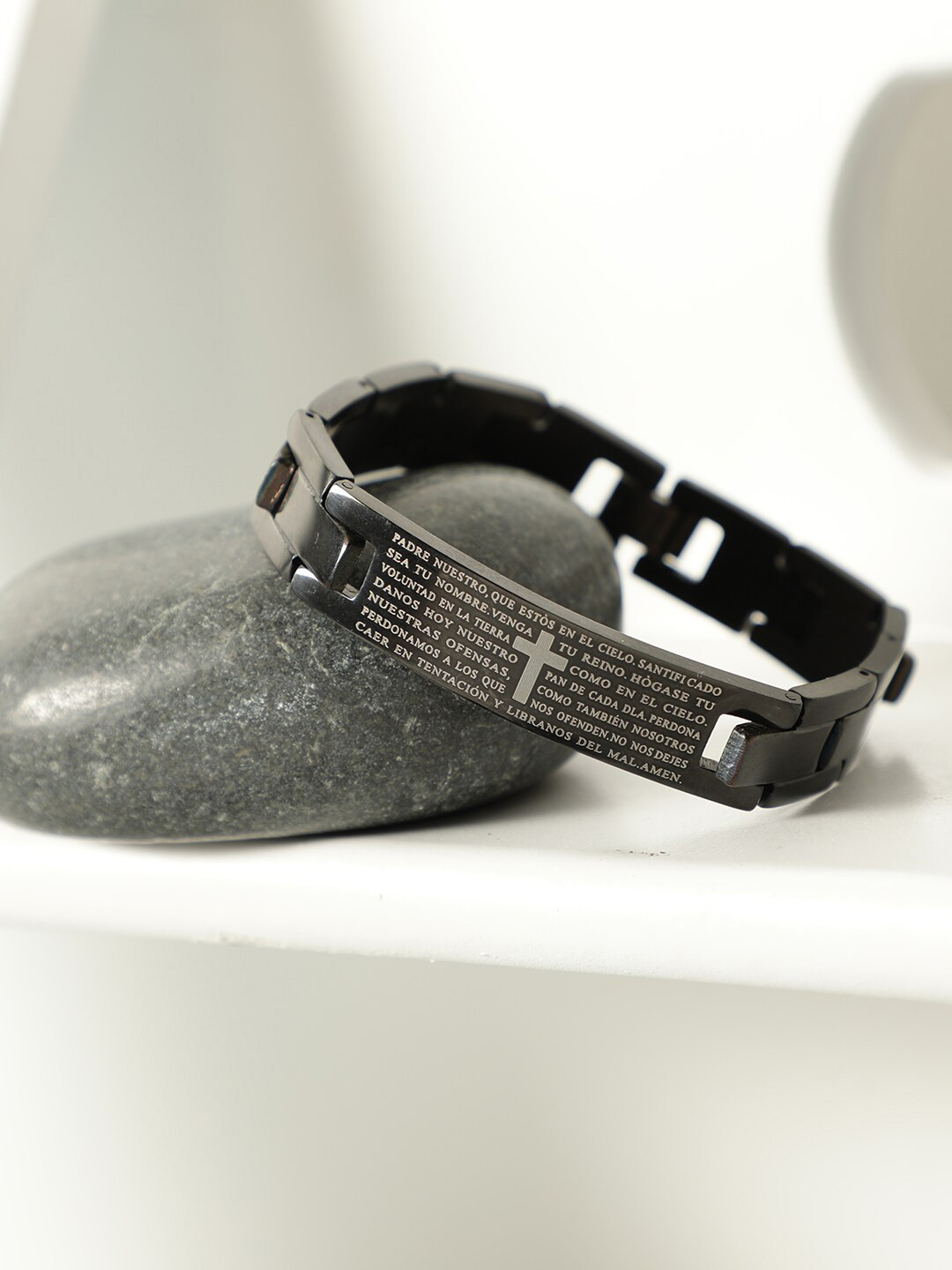 AQUASTREET Men Black Bible Inscriptions Titanium Steel Bracelet