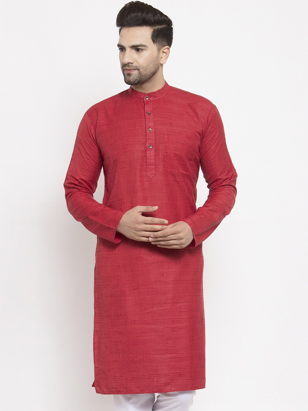 Jompers Red Solid Straight Kurta