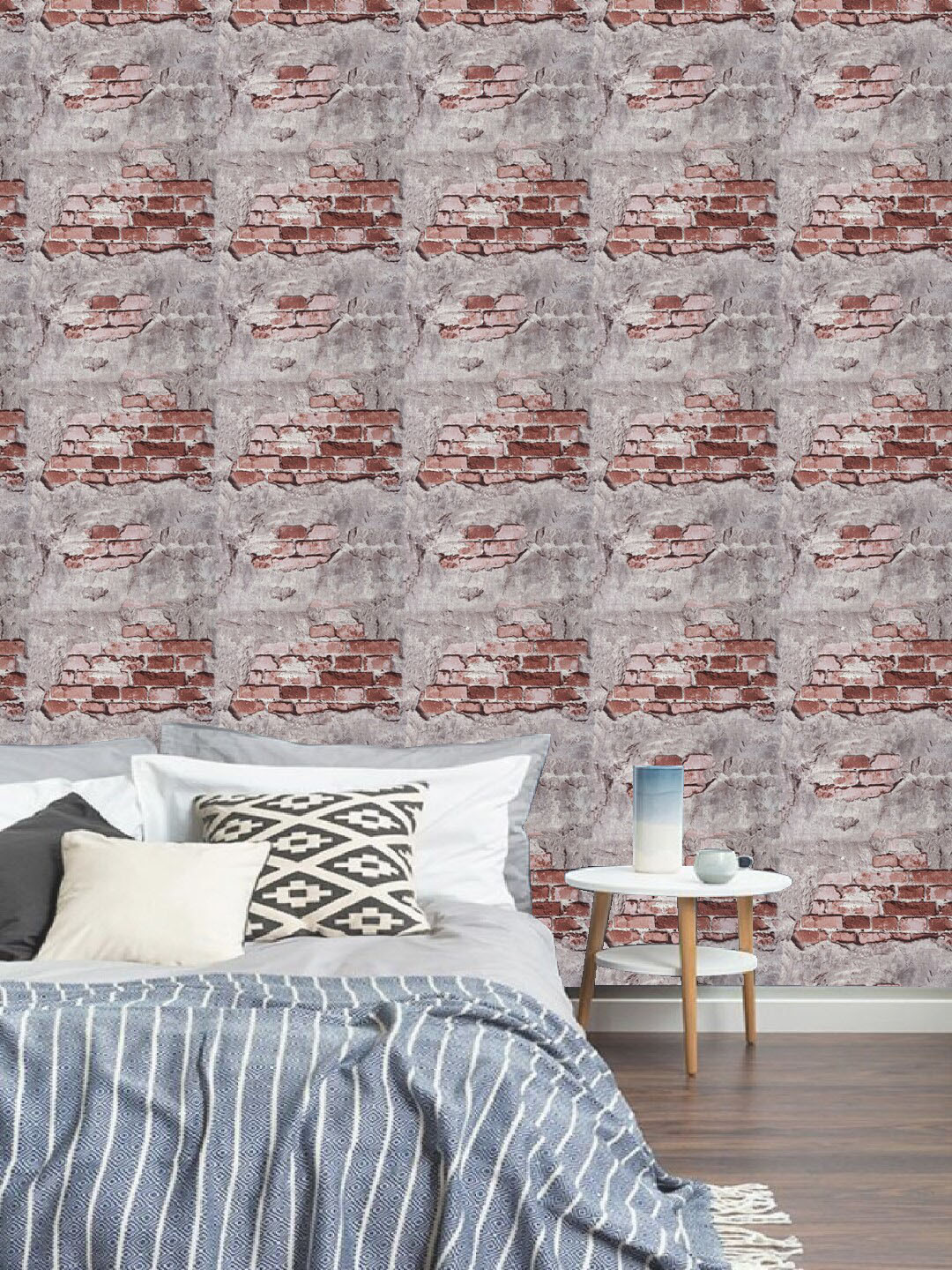 Jaamso Royals Red & Grey Brick & Plaster Self Adhesive Wallpaper