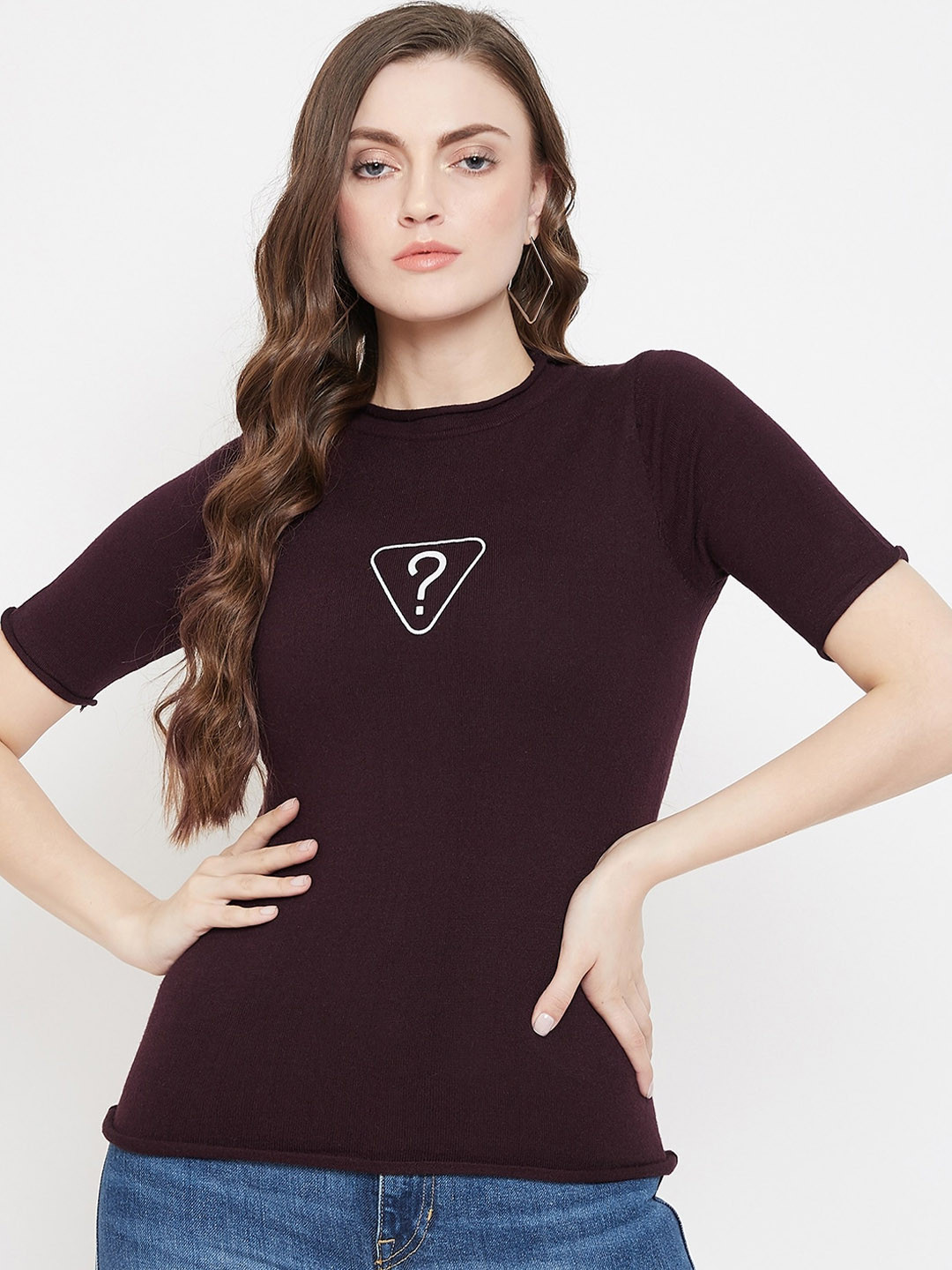 Camey Coffee Brown Printed Woollen Top