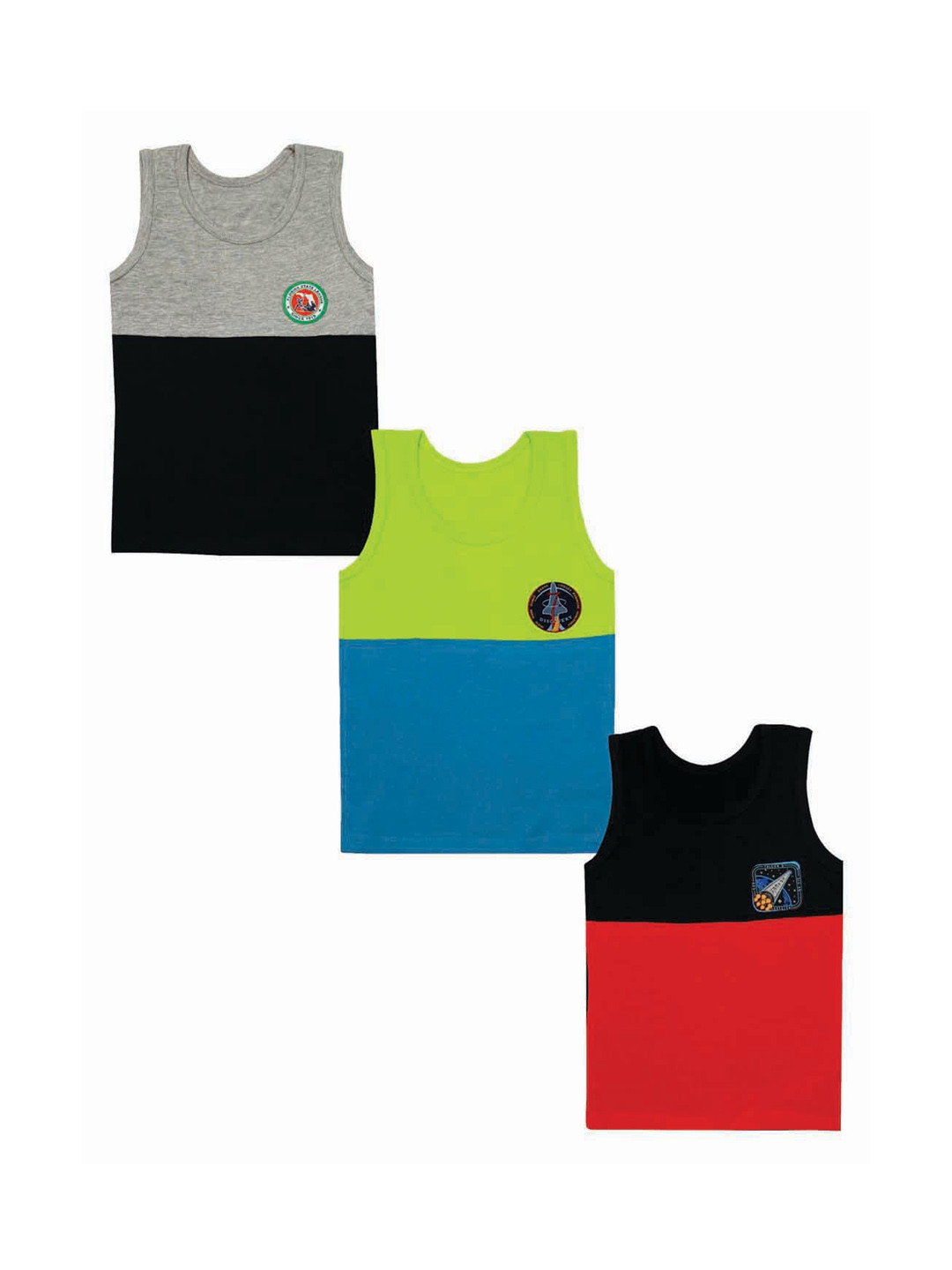 Zoom Minimondo Boys Pack Of 3 Multicoloured Colourblocked Innerwear Vest