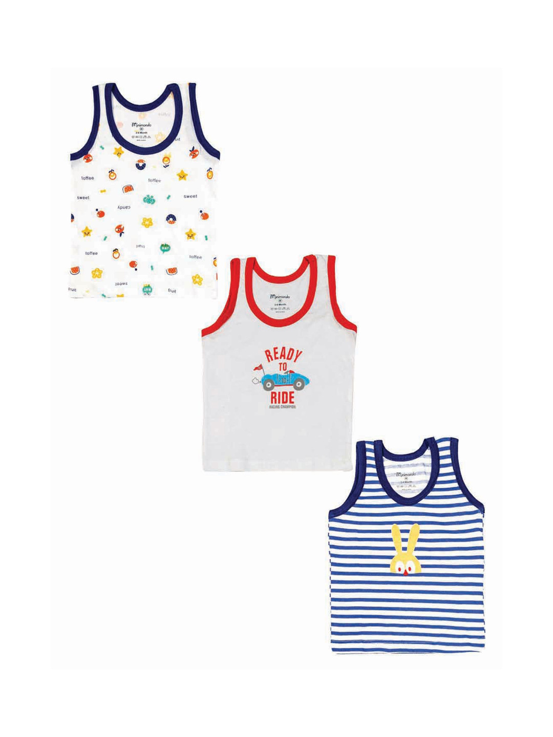 Zoom Minimondo Infant Kids Pack Of 3 Multicoloured Innerwear Vests
