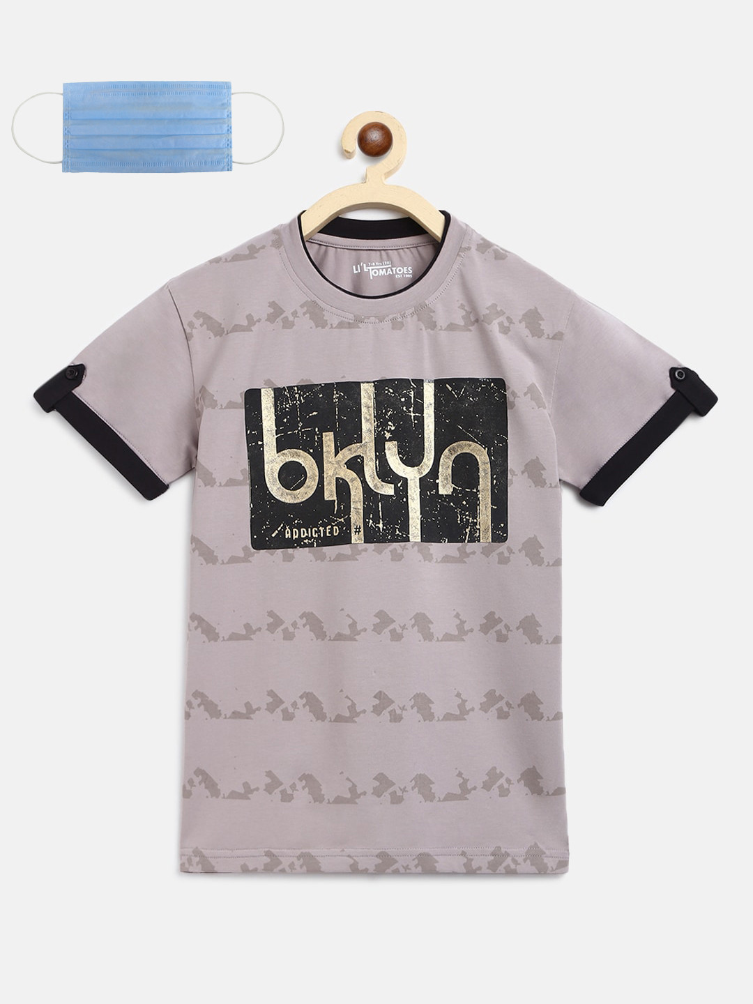 Lil Tomatoes Boys Taupe Printed Round Neck T-shirt