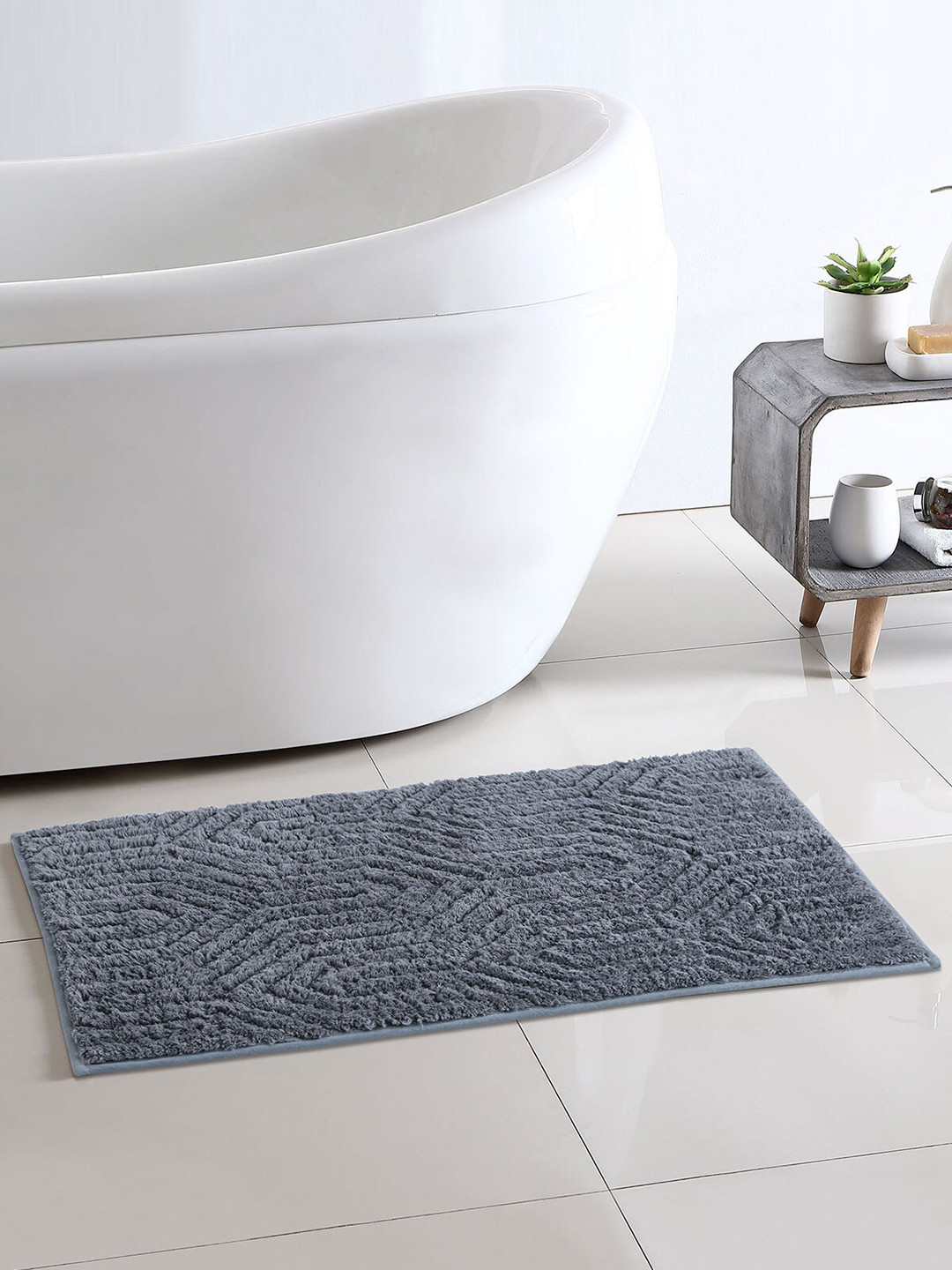 OBSESSIONS Grey Solid Rectangular Bath Rug