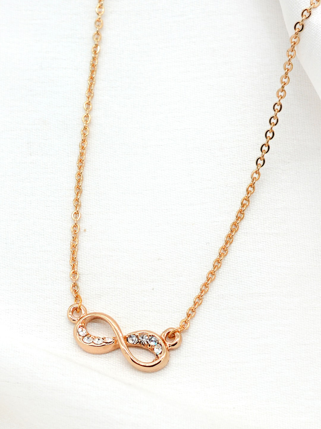 JOKER & WITCH Rose Gold Alloy Rhinestones Studded Infinity Necklace
