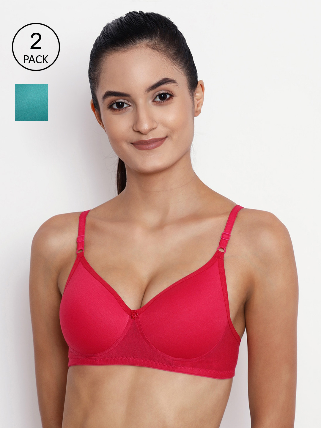 ABELINO Pink & Teal Blue Pack of 2 Lightly Padded T-shirt Bra COMBOYASHIGREENROSE