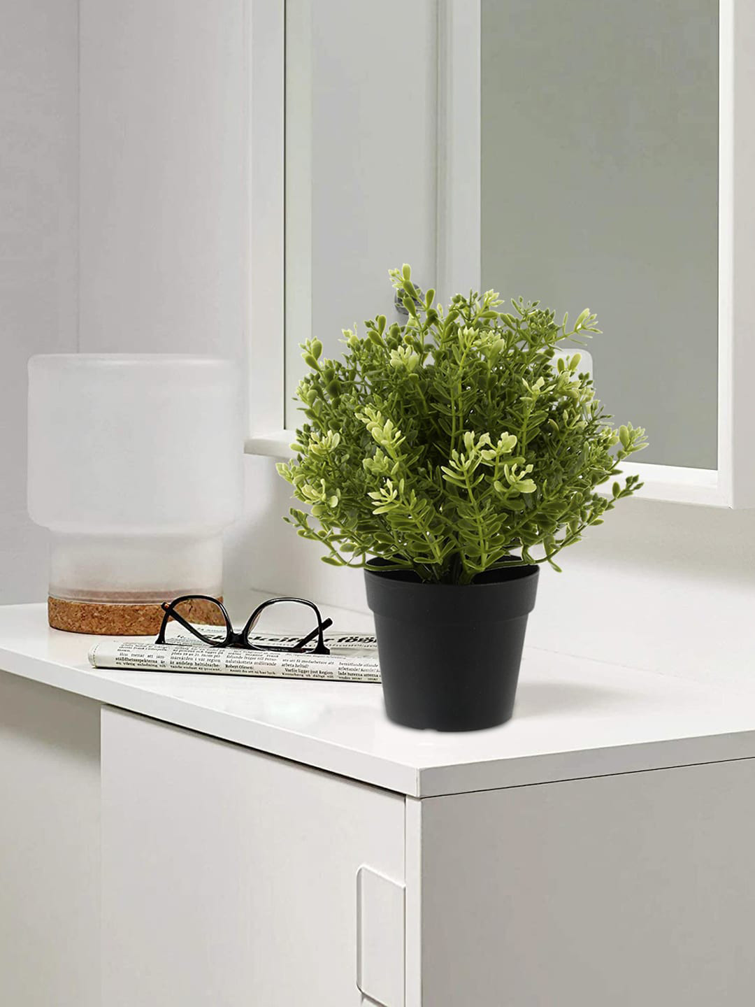 Kuber Industries Green Mini Plastic Potted Plants for Home & Office Decoration