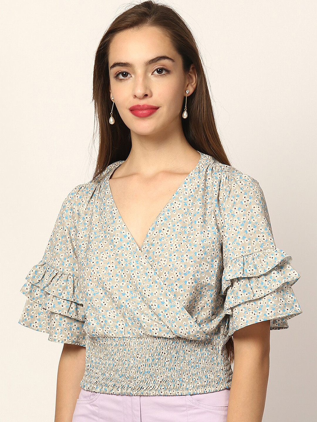 ELLE Multicoloured Printed Wrap Top