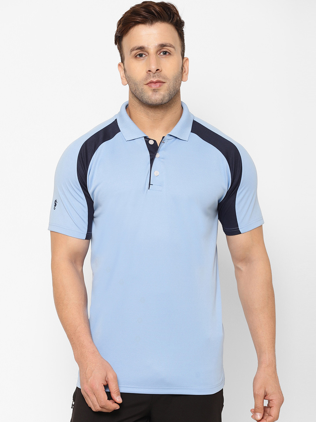 EPPE Men Blue Solid Polo Collar T-shirt