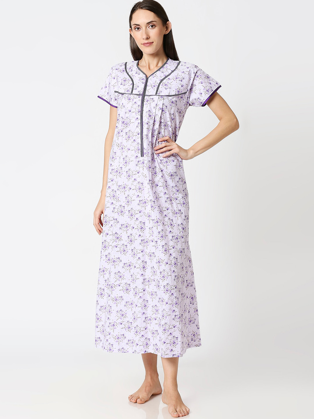 AV2 White & Purple Printed Nightdress