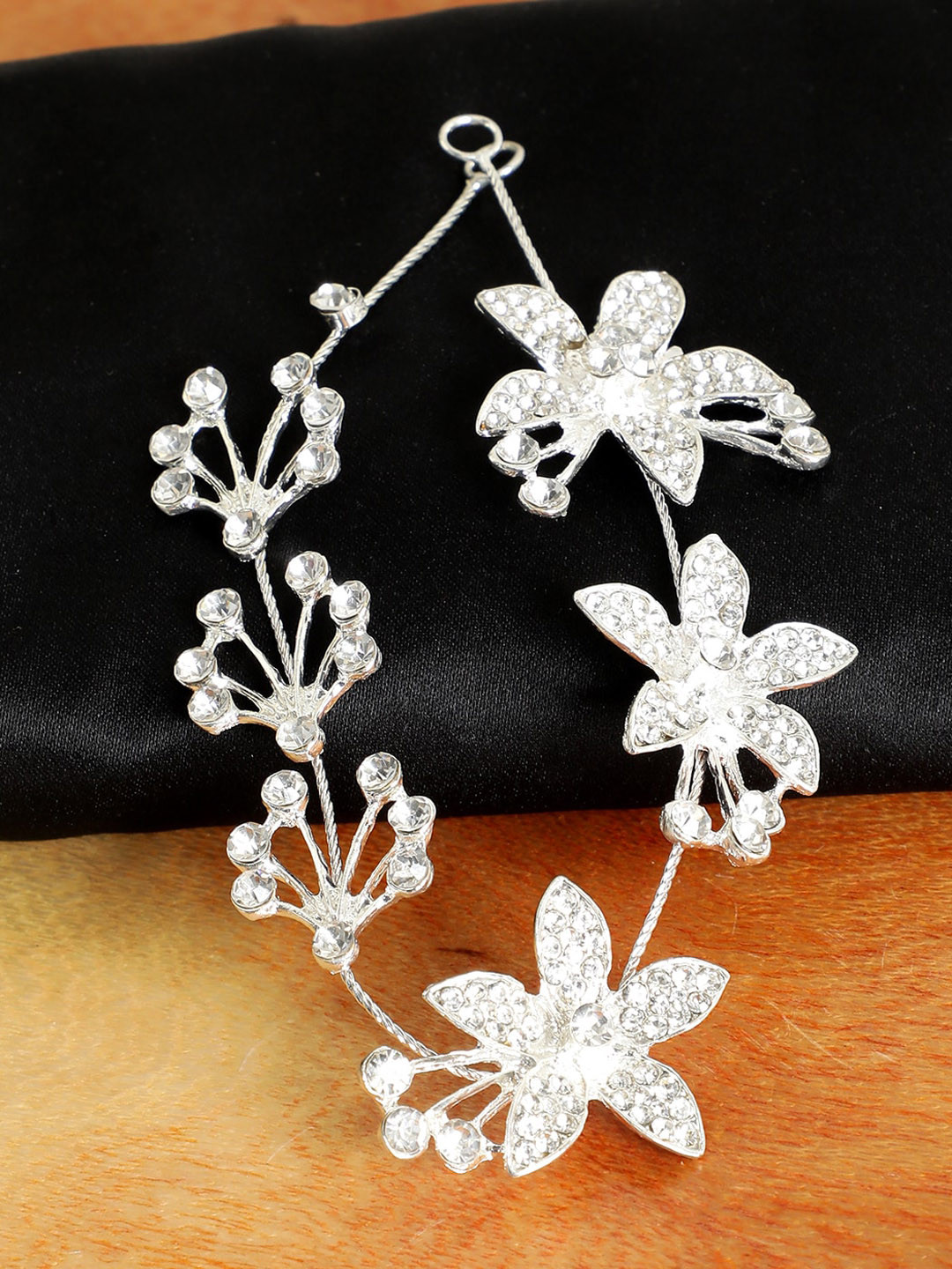 AQUASTREET Silver-Toned  Floral Design Embellished Hairband