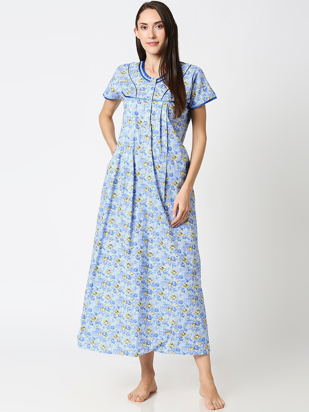 AV2 Blue & White Printed Maternity Nightdress
