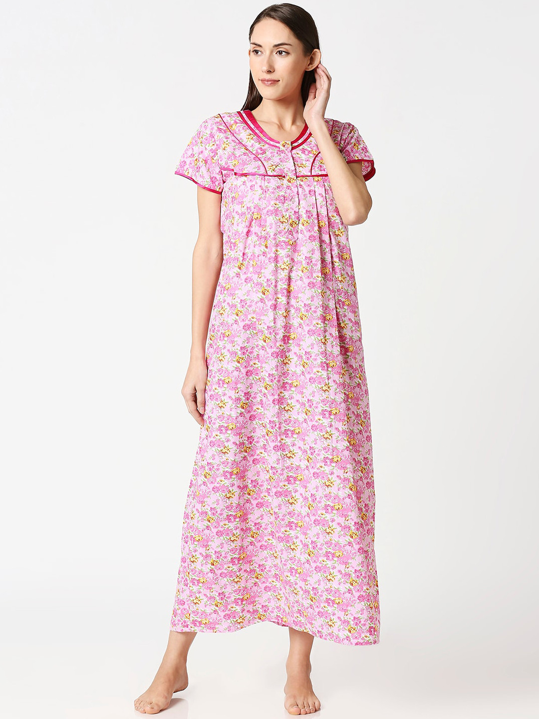 AV2 Pink Printed Maternity Nursing Nightdress