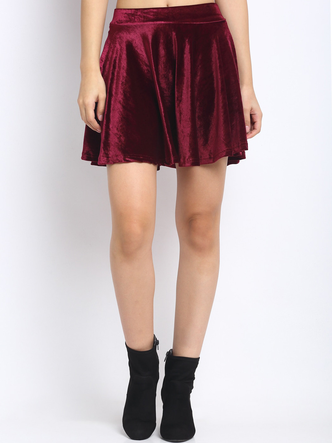 NEUDIS Women Maroon Solid Flared Mini Skater Skirt
