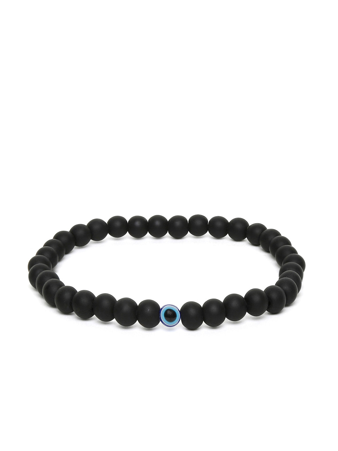 OOMPH Men Black & Blue Goodluck Evil Eye Beads Plastic Handcrafted Elasticated Bracelet