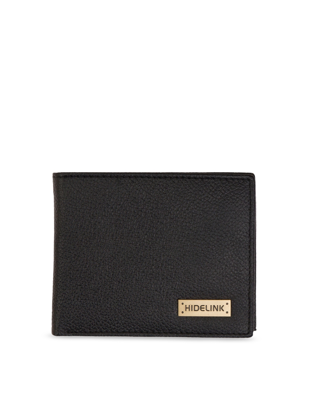 Hidelink Men Black Textured RFID Leather Two Fold Wallet
