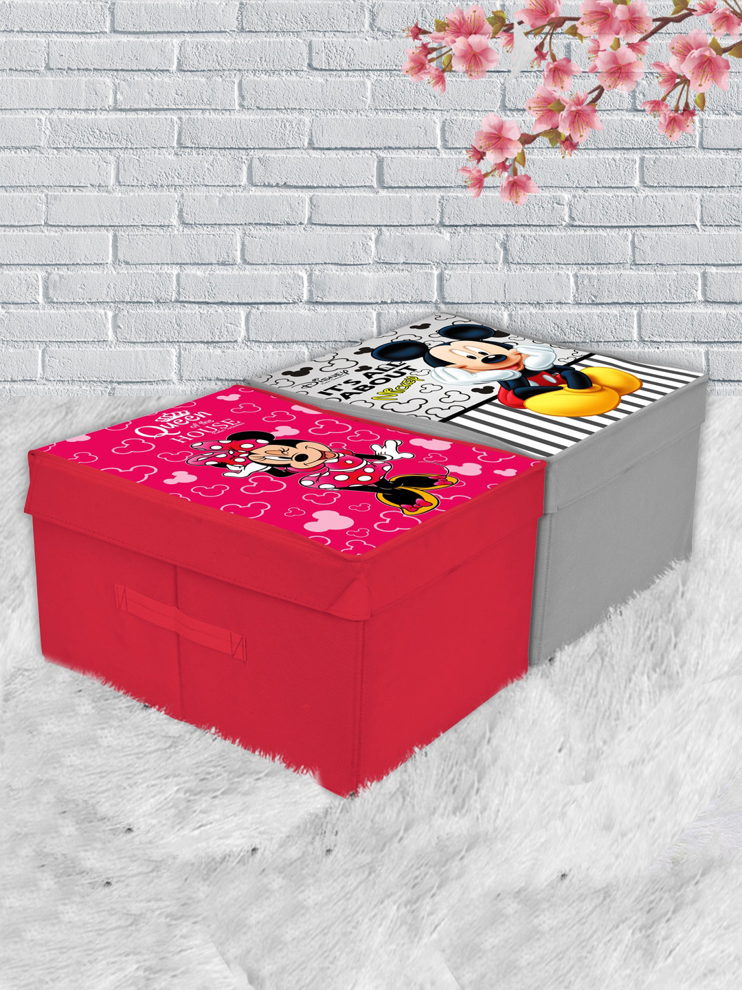 Kuber Industries Set Of 2 Disney Printed Foldable Storage Organizer Boxes With Lid