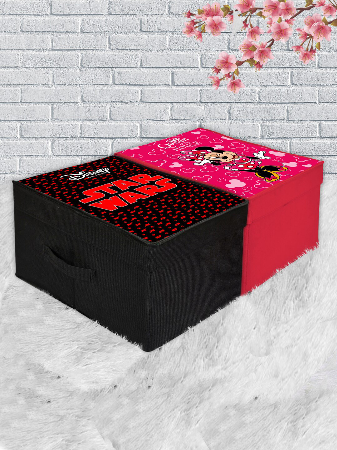 Kuber Industries Set Of 2 Disney Printed Foldable Storage Organizer Boxes With Lid