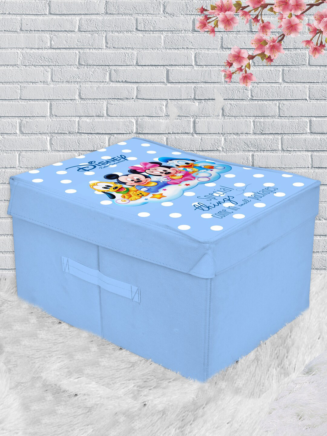 Kuber Industries Blue & White Disney Kids Team Mickey Print Foldable Storage Organizer Box With Lid