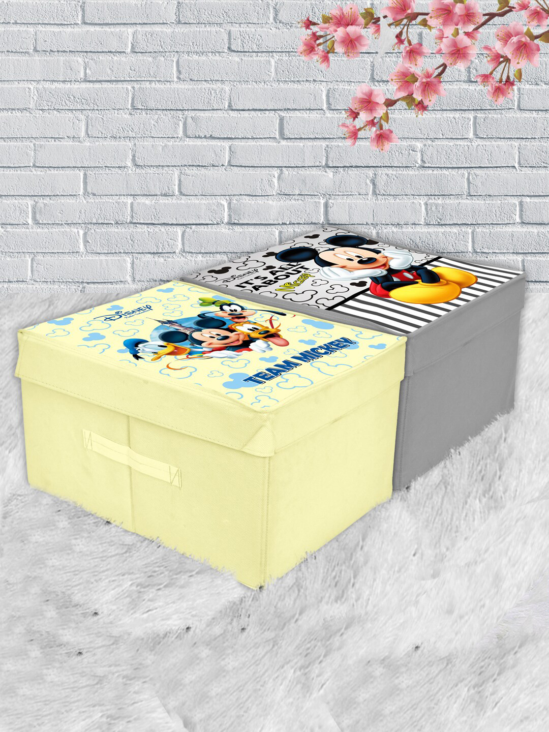 Kuber Industries Set Of 2 Disney Print Foldable Storage Organizer Box with With Lid