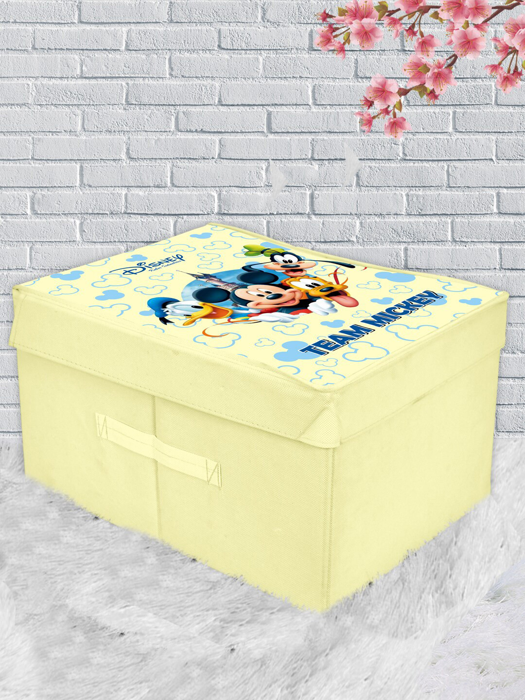 Kuber Industries Yellow & Blue Disney Team Mickey Print Foldable Storage Organizer Box With Lid