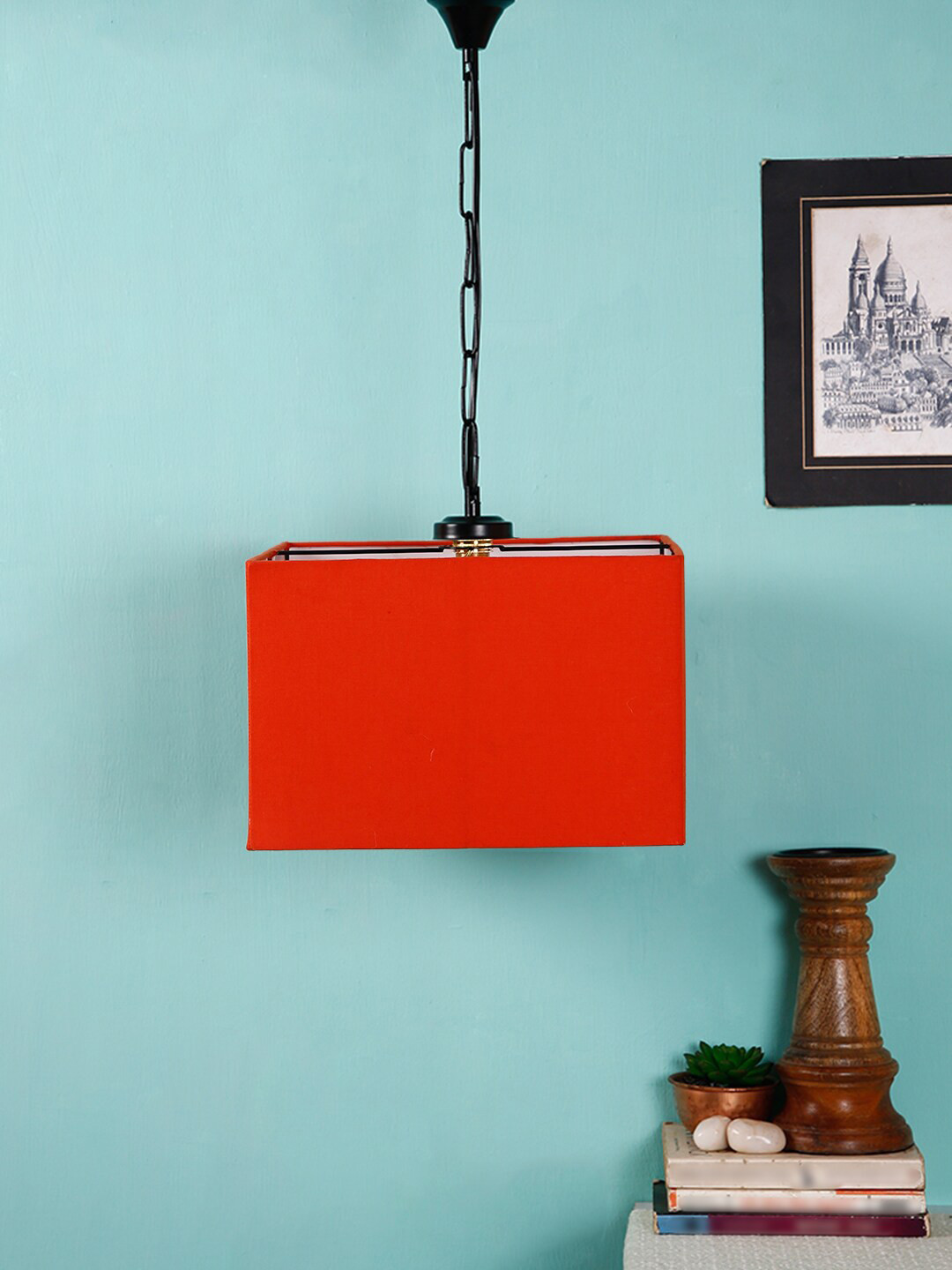 Devansh Orange & Black Solid Square Hanging Light