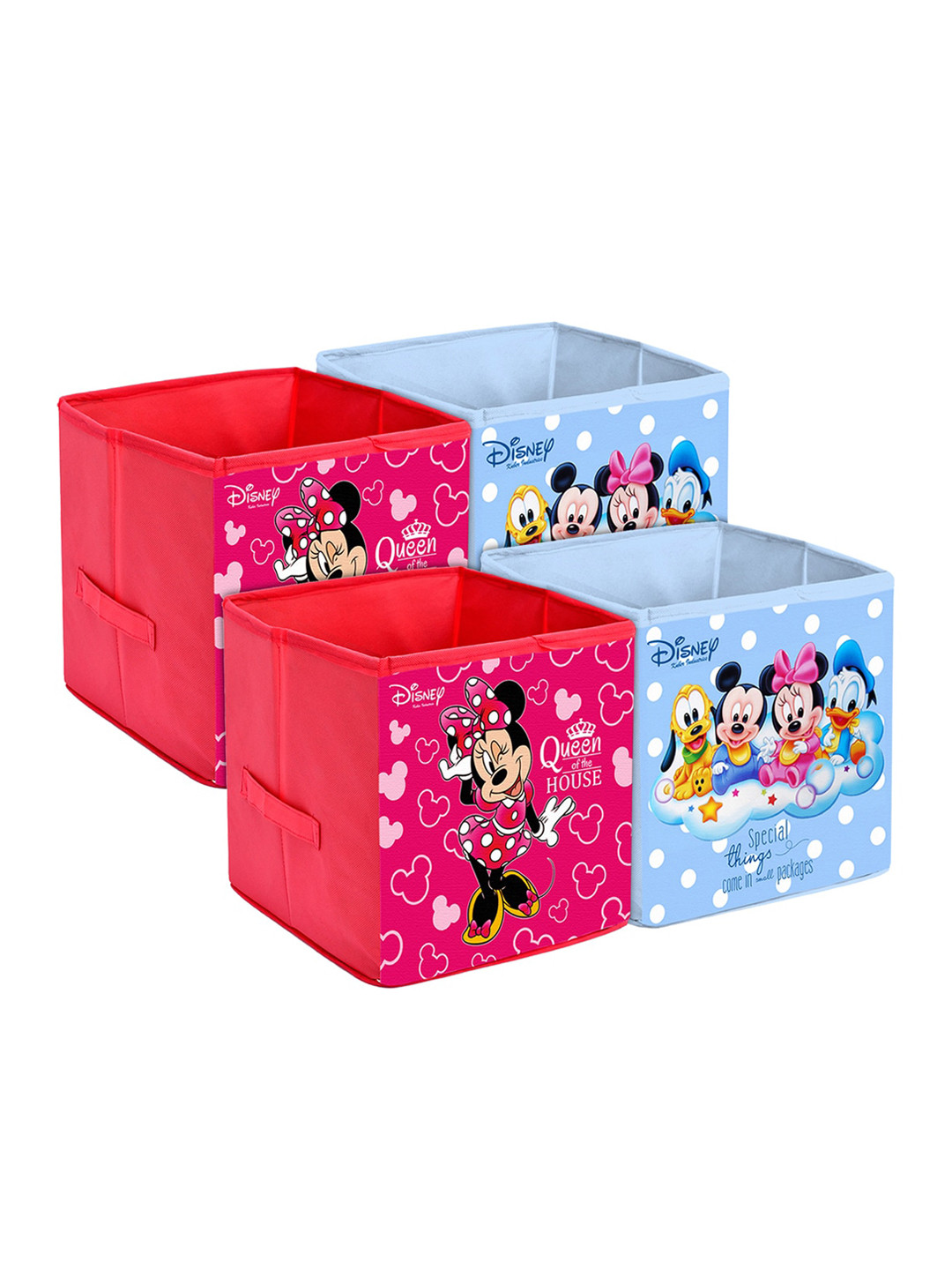 Kuber Industries Set Of 4 Blue& Pink Disney Printed Extra Large Storage Cube Organisers